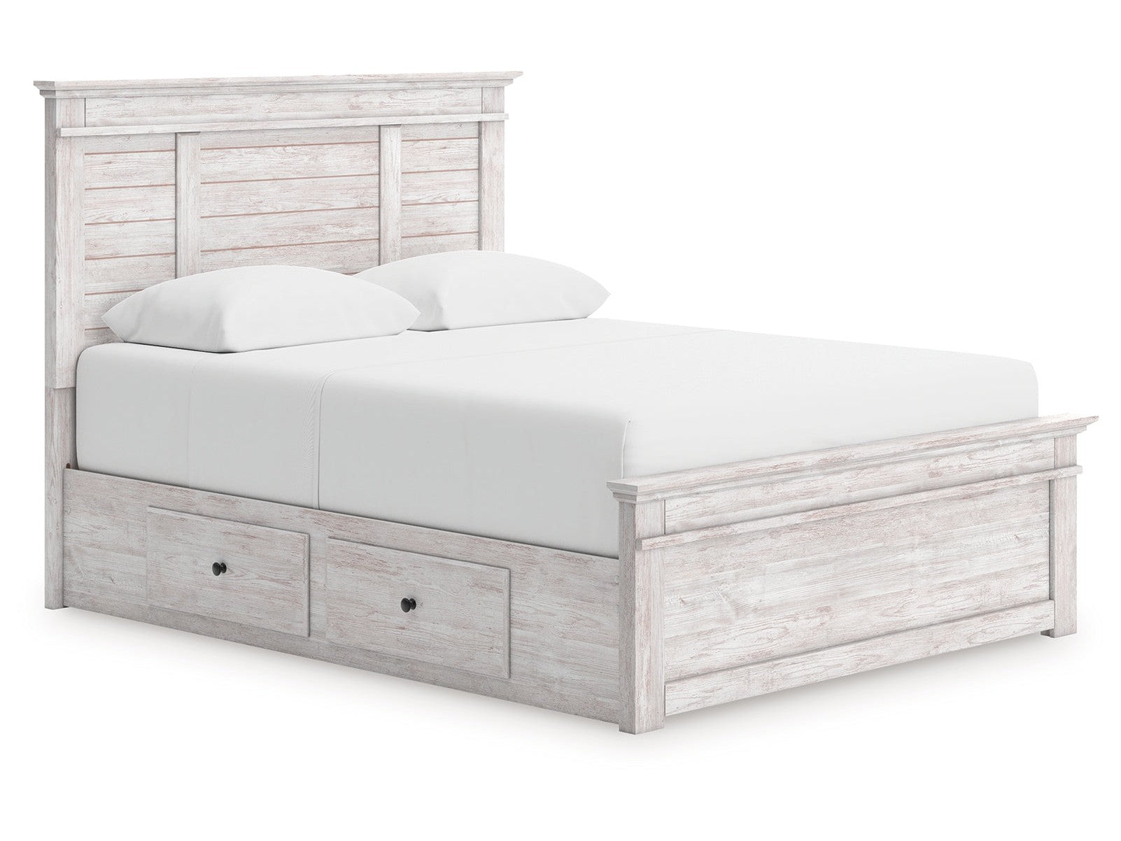 Makidern Whitewash Queen Panel 2 Storage Bed
