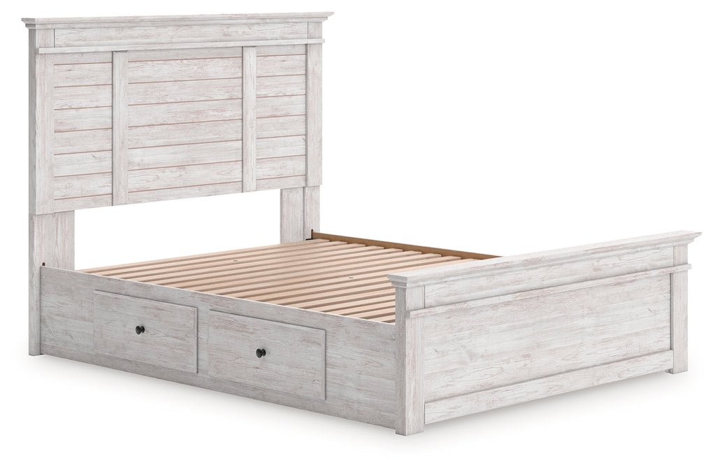 Makidern Whitewash Queen Panel 2 Storage Bed