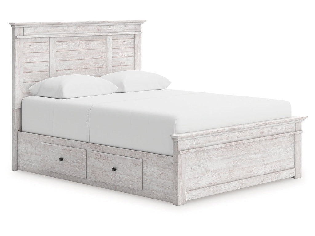 Makidern Whitewash Queen Panel 4 Storage Bed