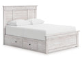 Makidern Whitewash Queen Panel 4 Storage Bed