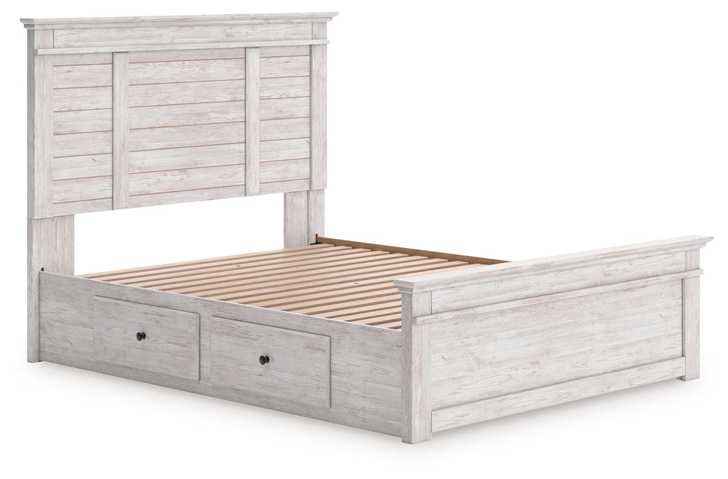 Makidern Whitewash Queen Panel 4 Storage Bed