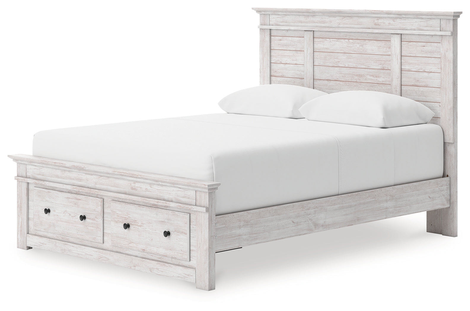 Makidern Whitewash Queen Panel 4 Storage Bed w/2 Footboard
