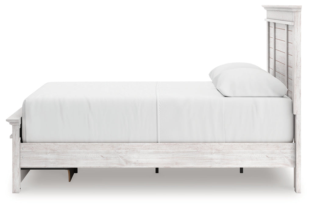 Makidern Whitewash Queen Panel 4 Storage Bed w/2 Footboard
