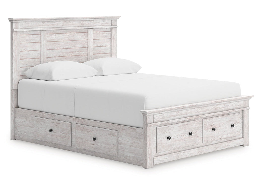 Makidern Whitewash Queen Panel 6 Storage Bed