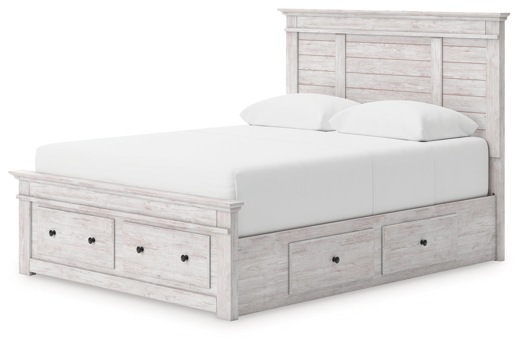 Makidern Whitewash Queen Panel 6 Storage Bed