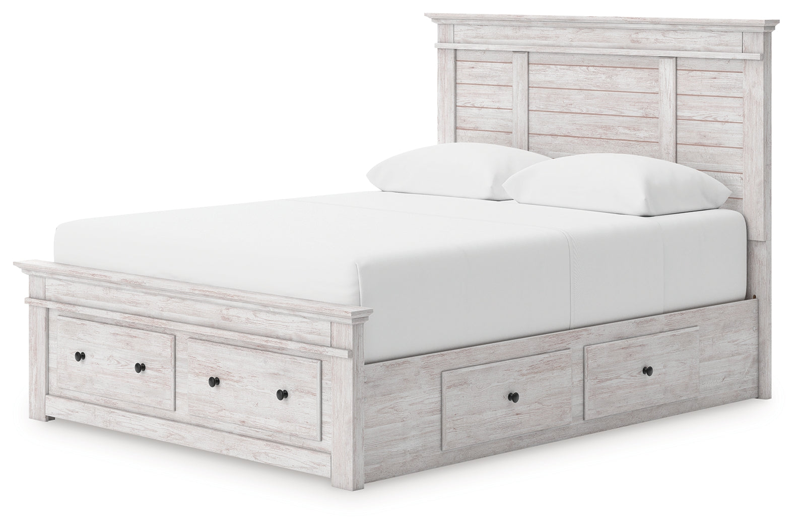 Makidern Whitewash Queen Panel 6 Storage Bed