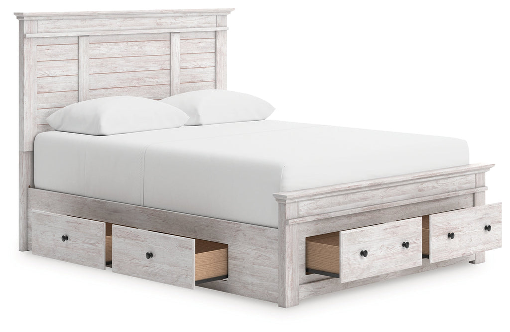 Makidern Whitewash Queen Panel 6 Storage Bed