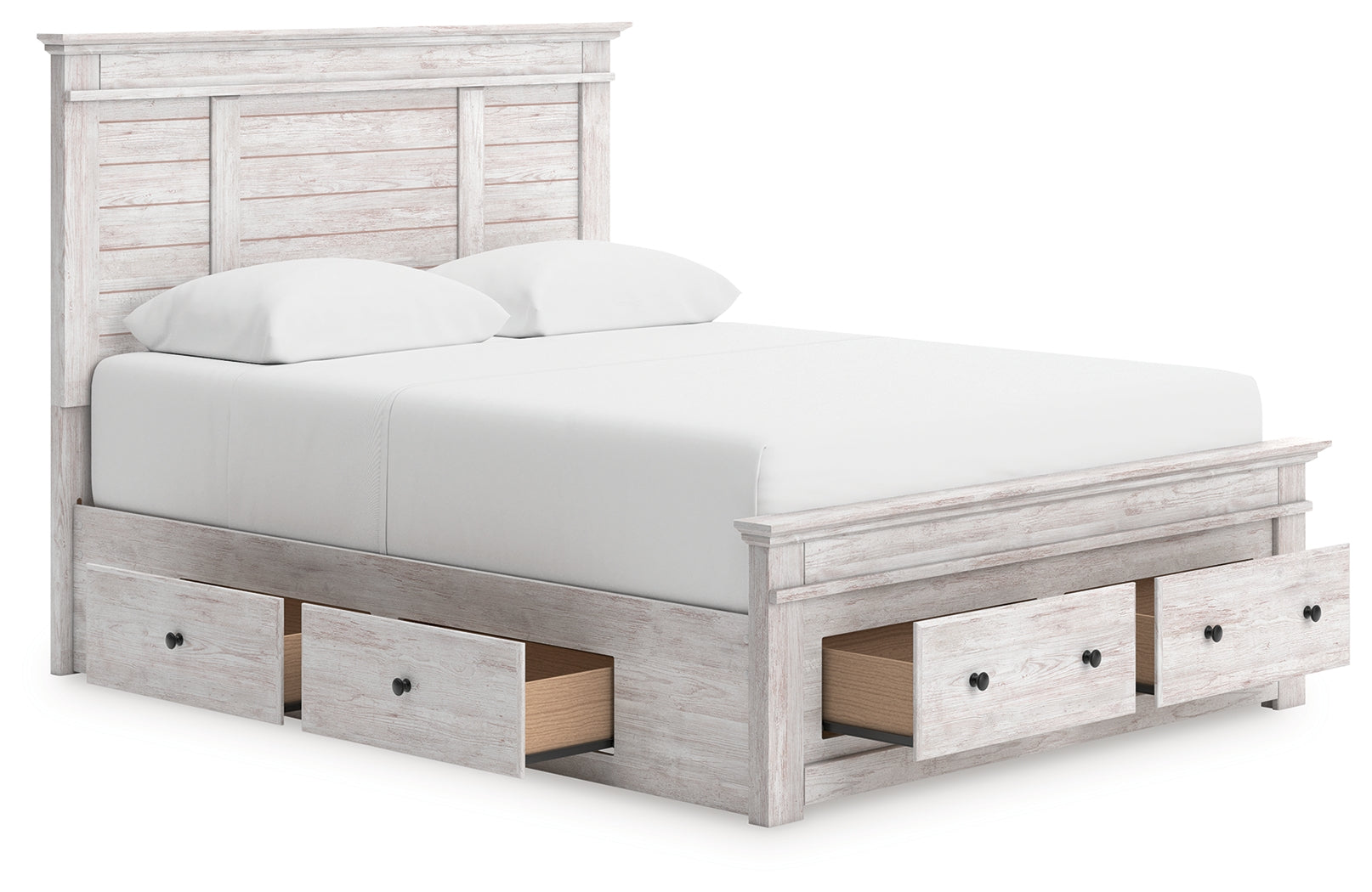 Makidern Whitewash Queen Panel 6 Storage Bed