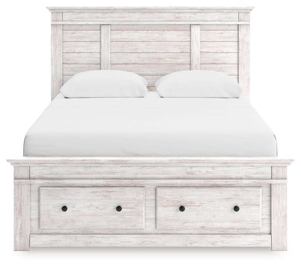 Makidern Whitewash Queen Panel 6 Storage Bed