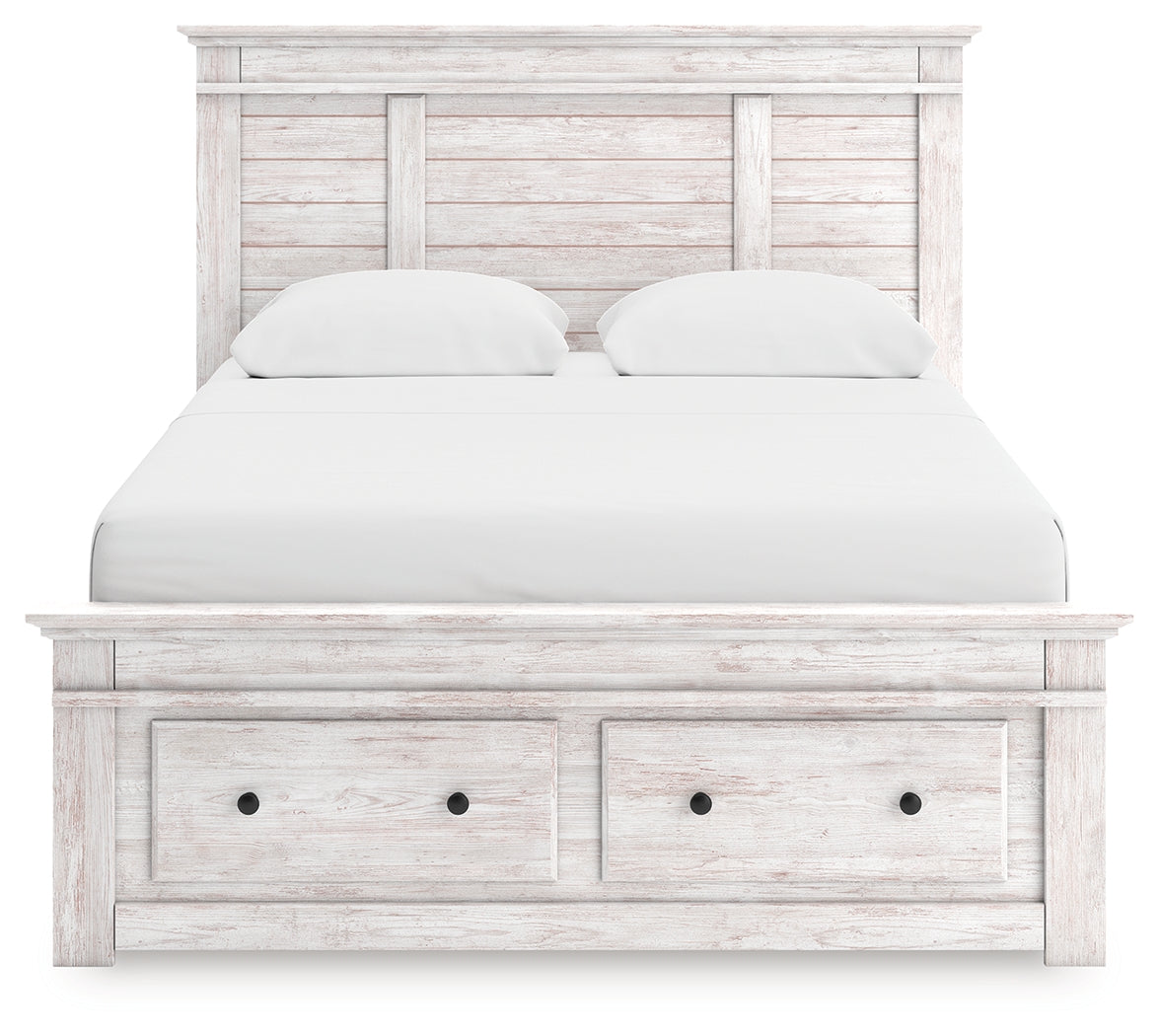 Makidern Whitewash Queen Panel 6 Storage Bed
