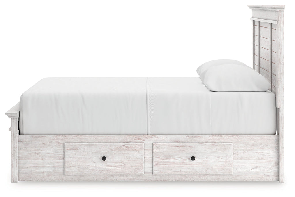 Makidern Whitewash Queen Panel 6 Storage Bed