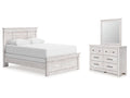 Makidern Whitewash Queen Panel Bed, Dresser and Mirror
