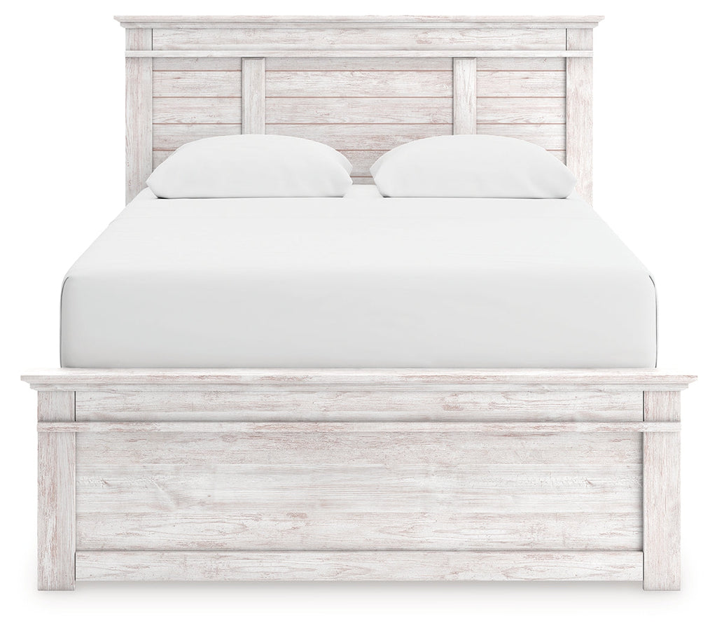 Makidern Whitewash Queen Panel Bed, Dresser and Mirror