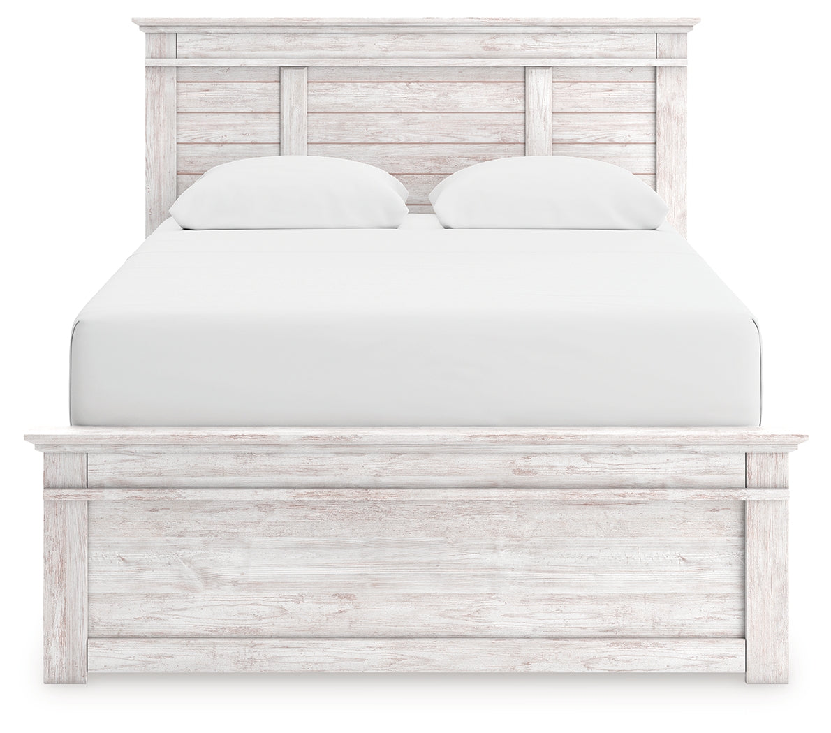 Makidern Whitewash Queen Panel Bed, Dresser and Mirror