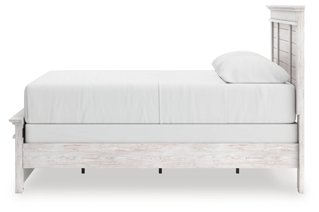 Makidern Whitewash Queen Panel Bed, Dresser and Mirror
