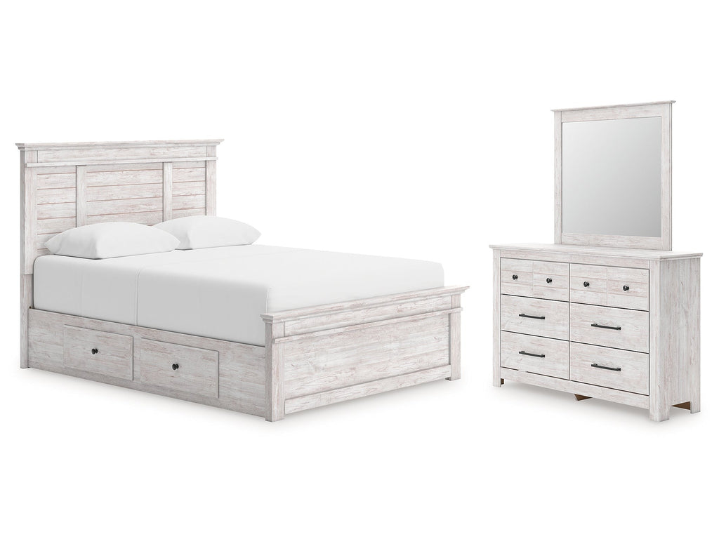 Makidern Whitewash Queen Panel Bed