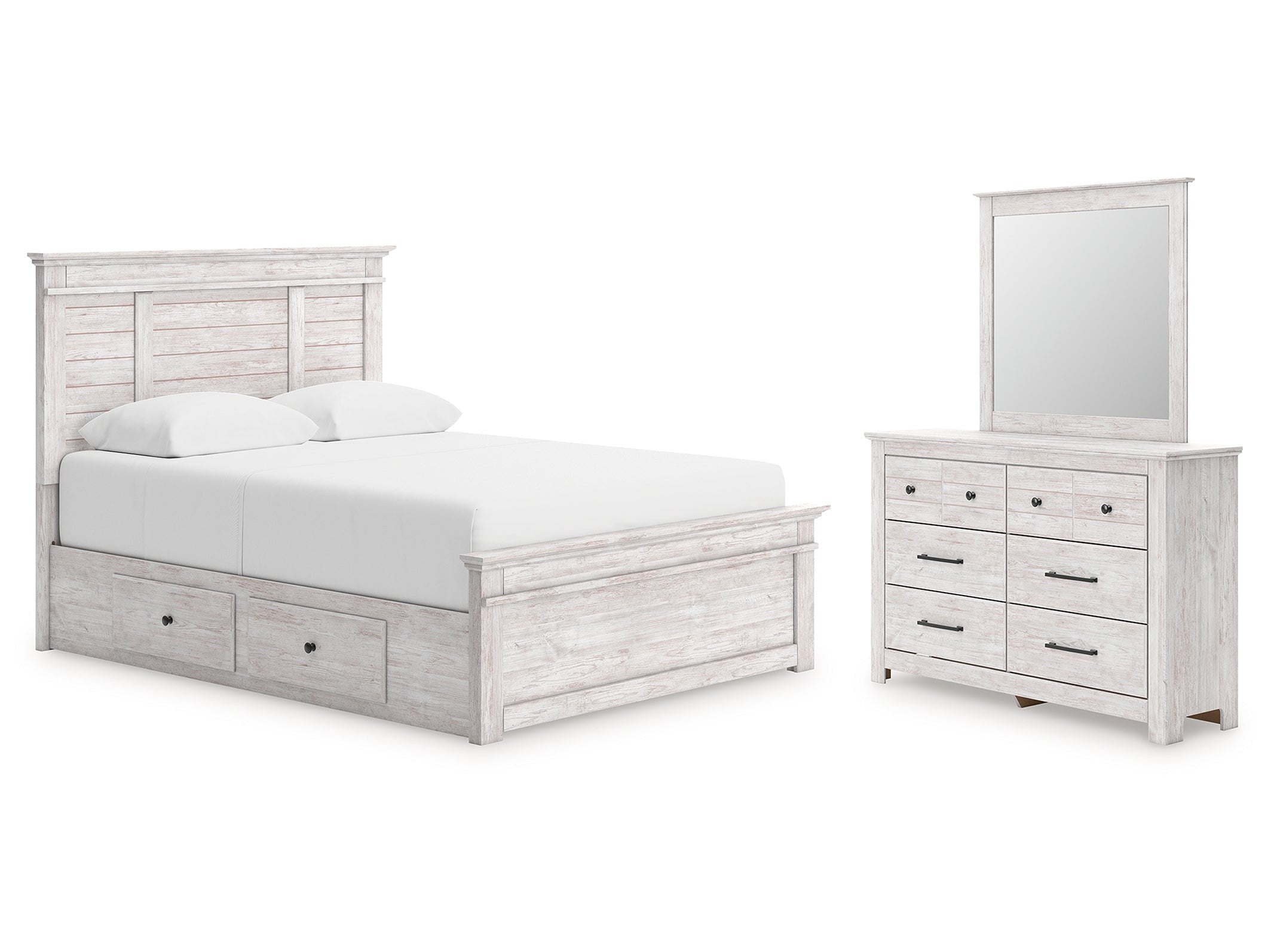 Makidern Whitewash Queen Panel Bed