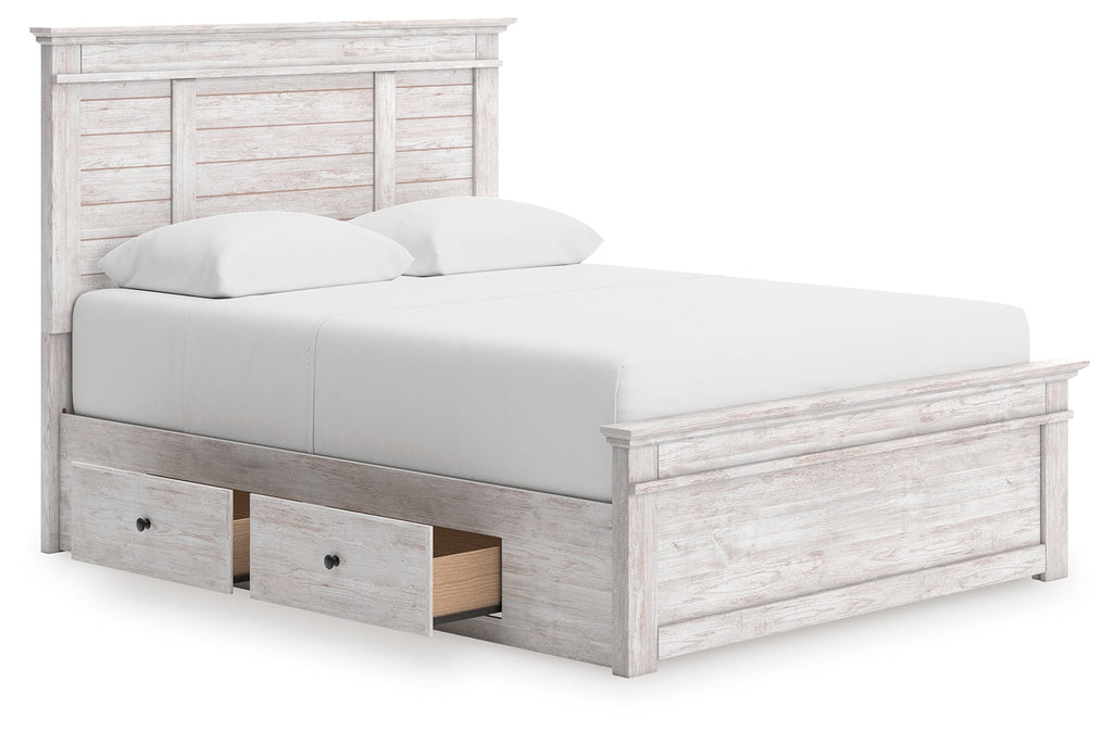 Makidern Whitewash Queen Panel Bed