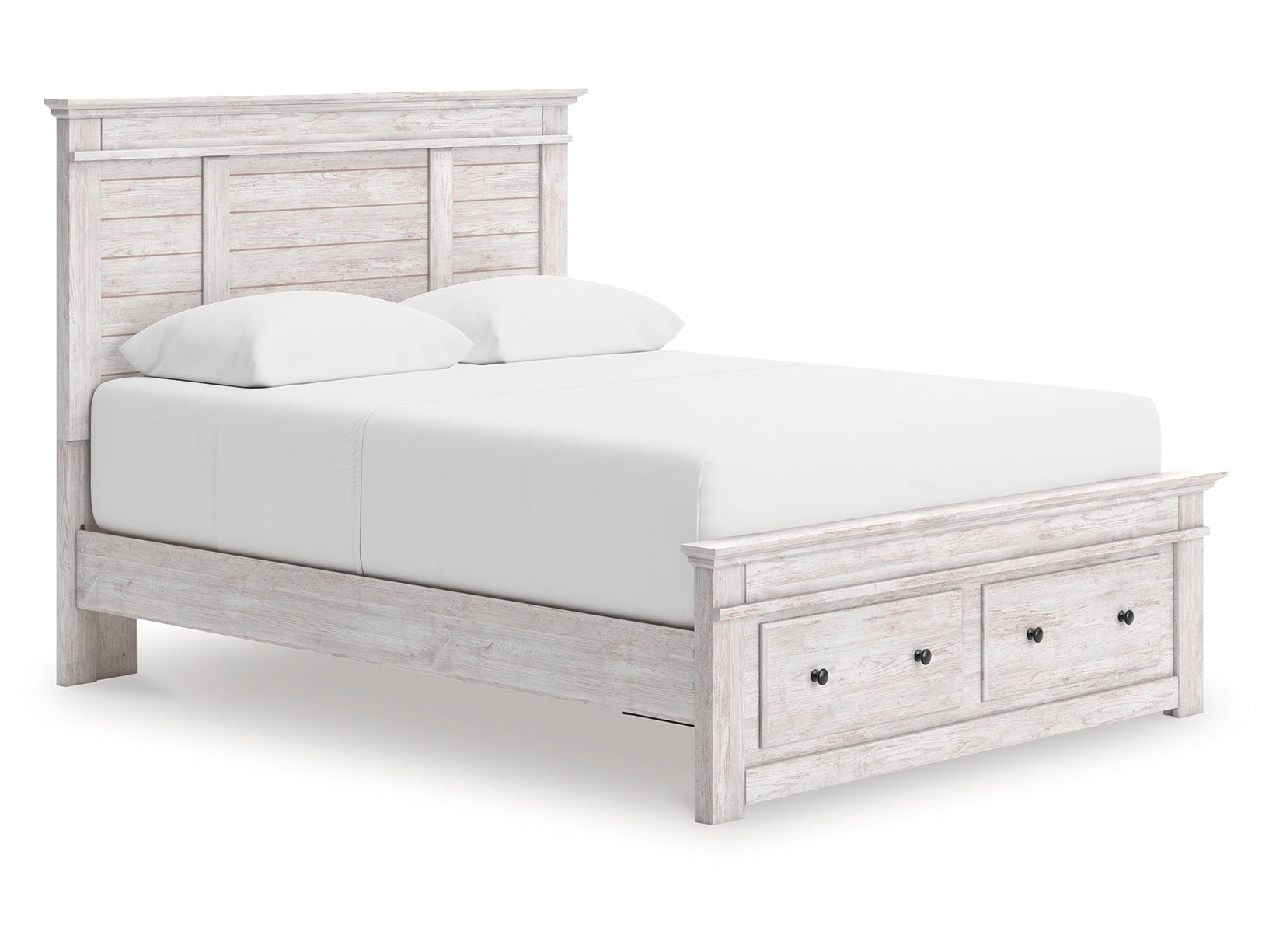 Makidern Whitewash Queen Panel Footboard Storage Bed