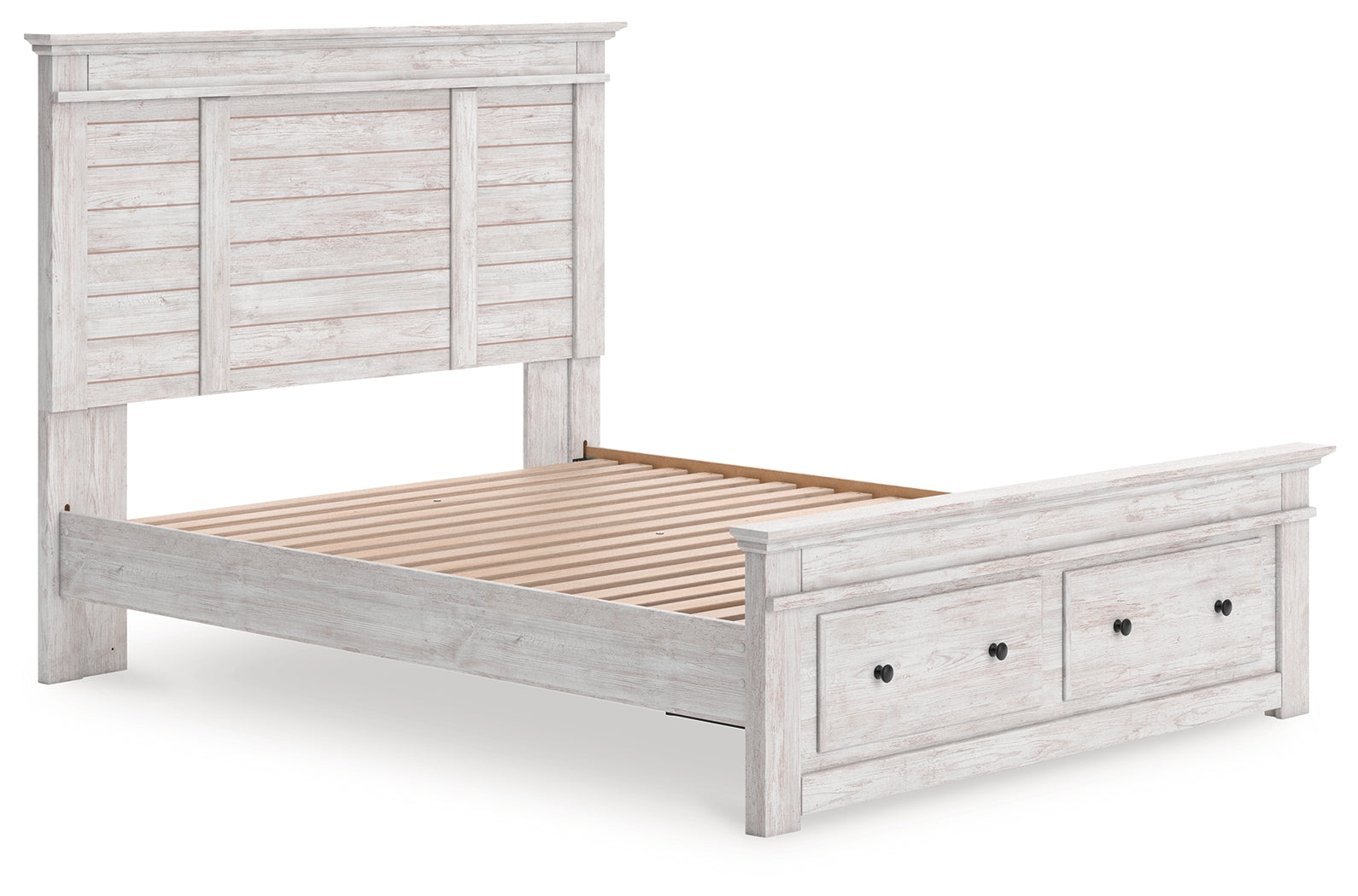 Makidern Whitewash Queen Panel Footboard Storage Bed
