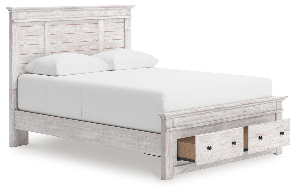 Makidern Whitewash Queen Panel Footboard Storage Bed