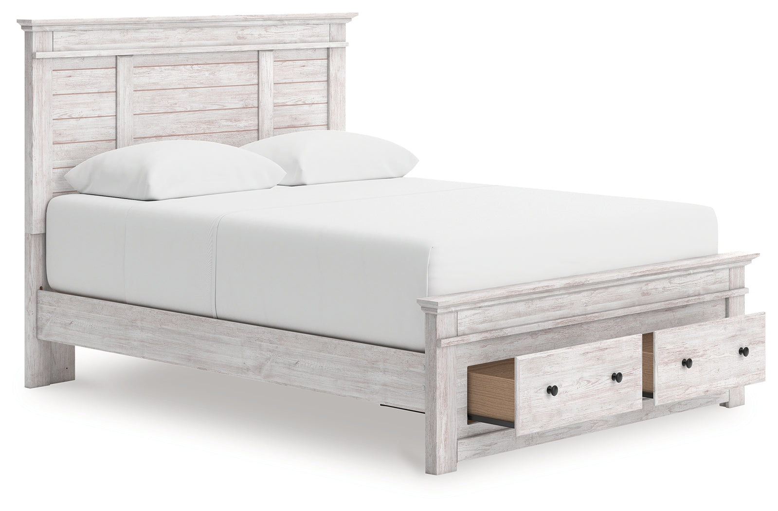 Makidern Whitewash Queen Panel Footboard Storage Bed
