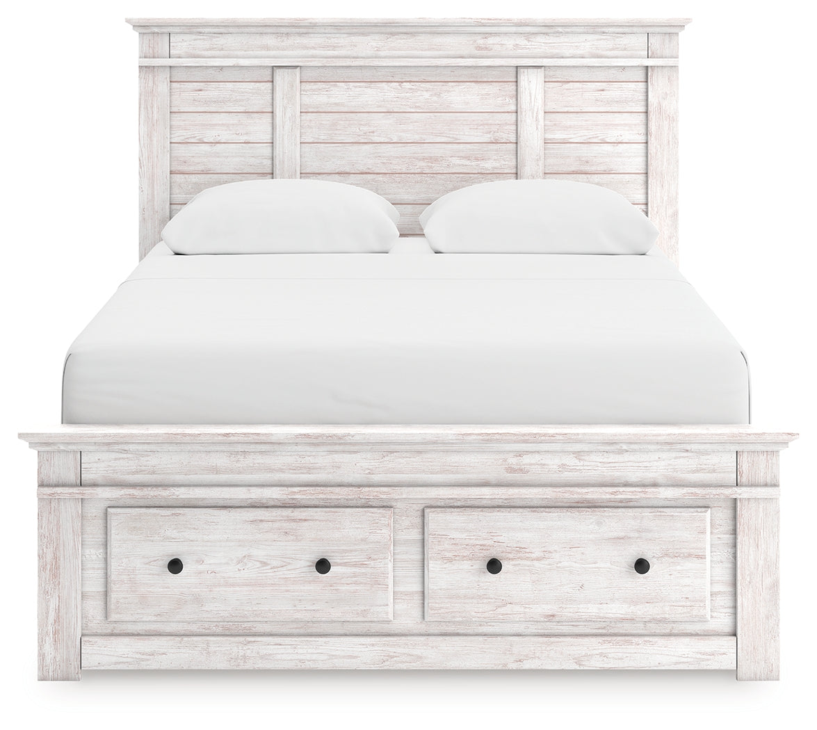 Makidern Whitewash Queen Panel Footboard Storage Bed