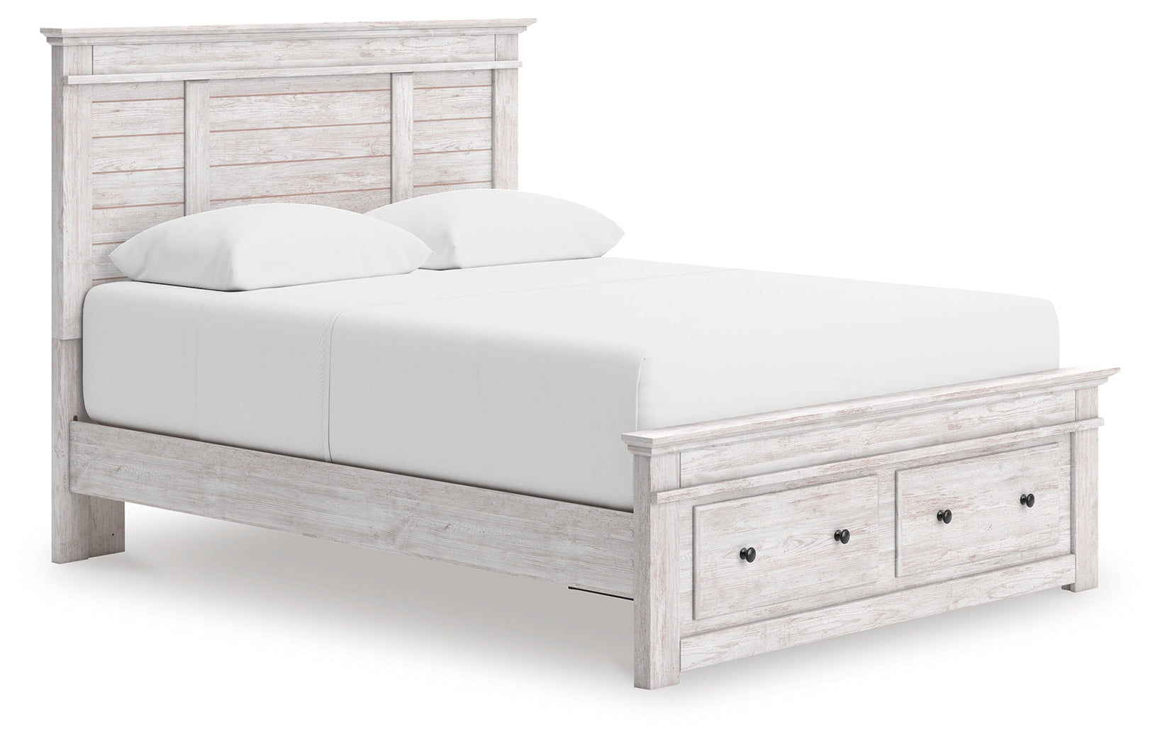 Makidern Whitewash Queen Panel Storage Bed, Dresser and Mirror