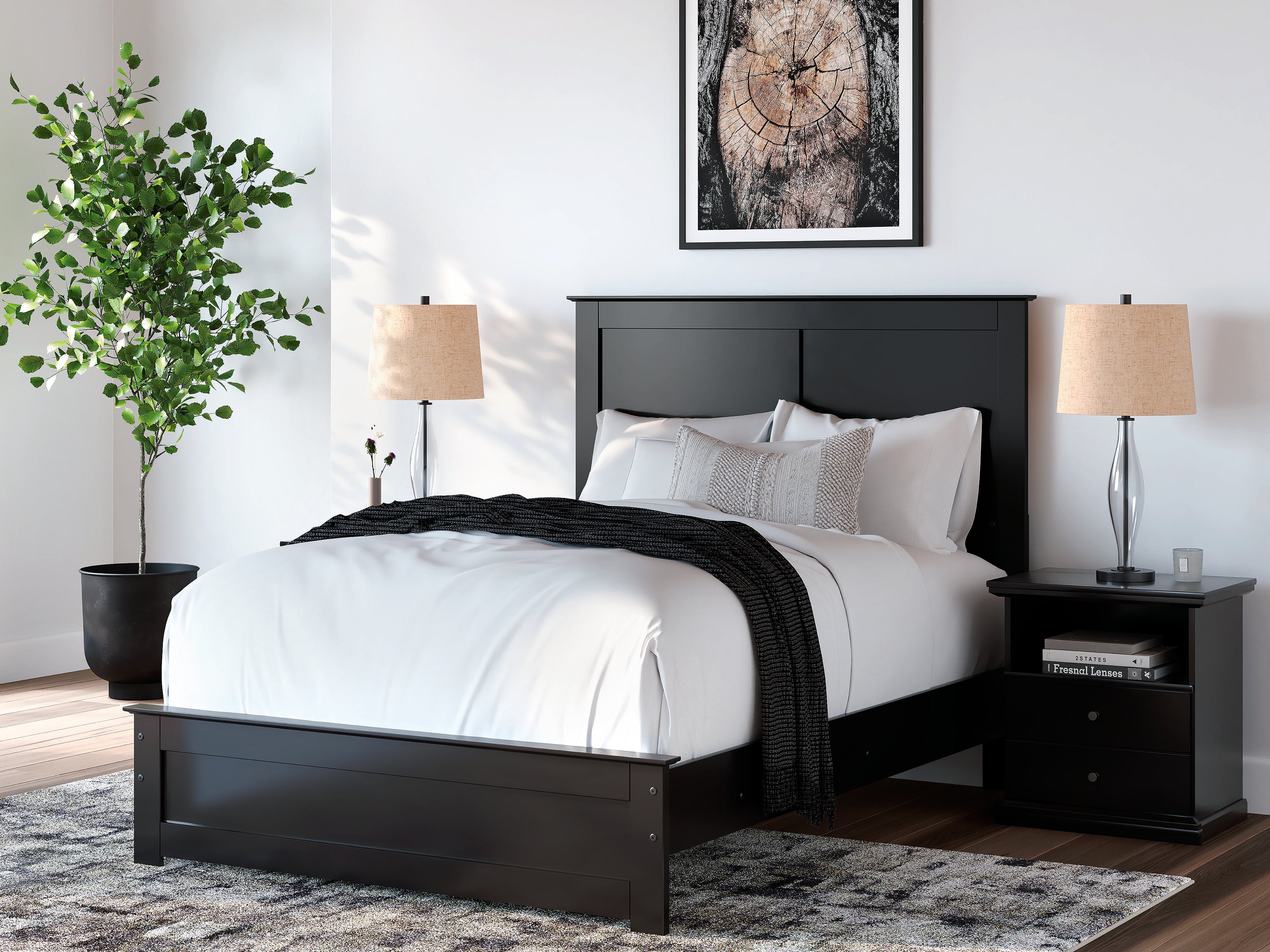 Maribel Full Panel Bed, Dresser, Mirror, Chest and Nightstand, Black