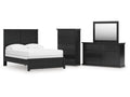 Maribel Full Panel Bed, Dresser, Mirror and Chest, Black