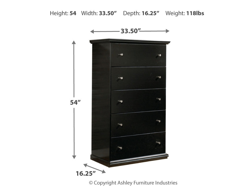 Maribel Full Panel Bed, Dresser, Mirror and Chest, Black