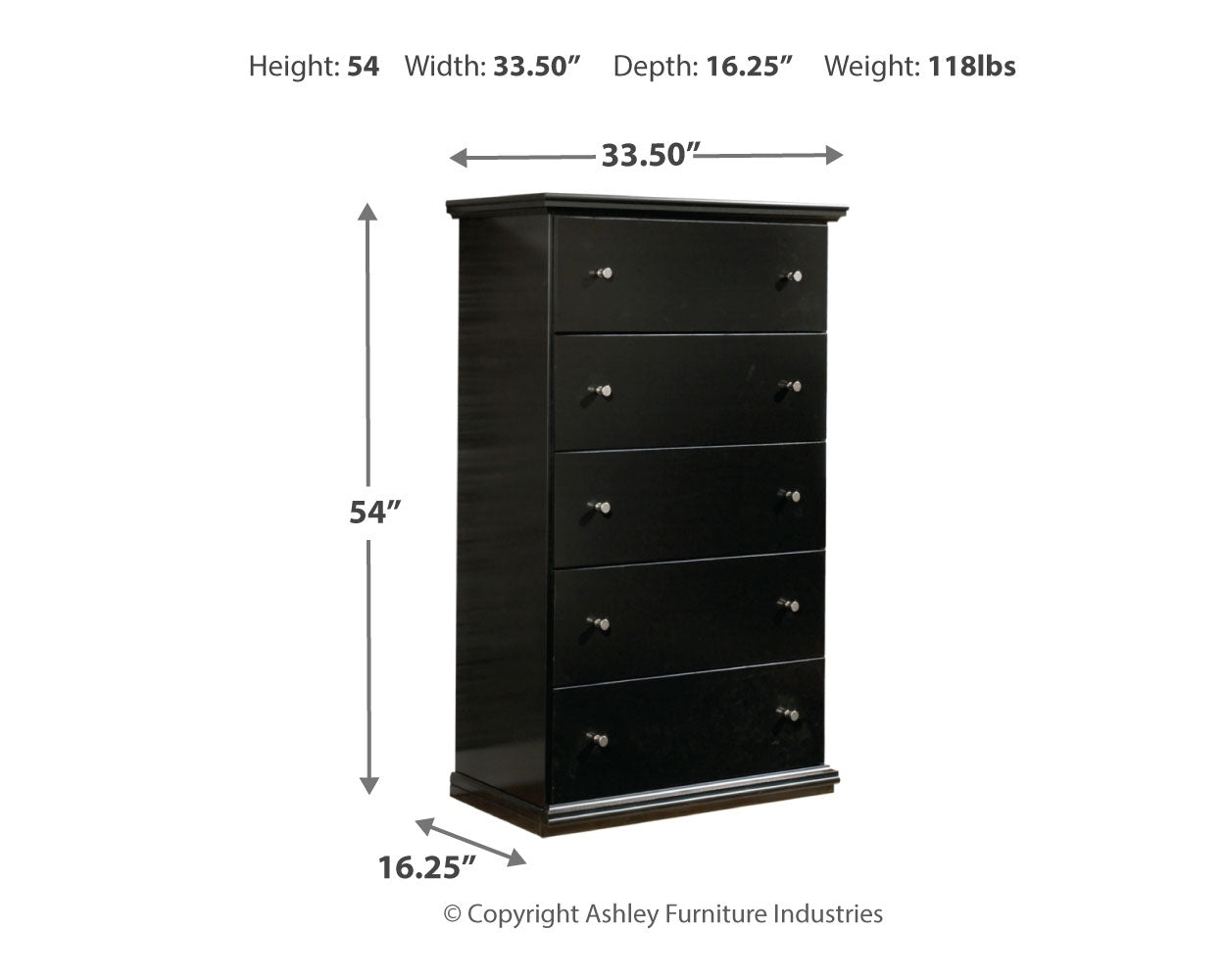 Maribel Full Panel Bed, Dresser, Mirror and Chest, Black