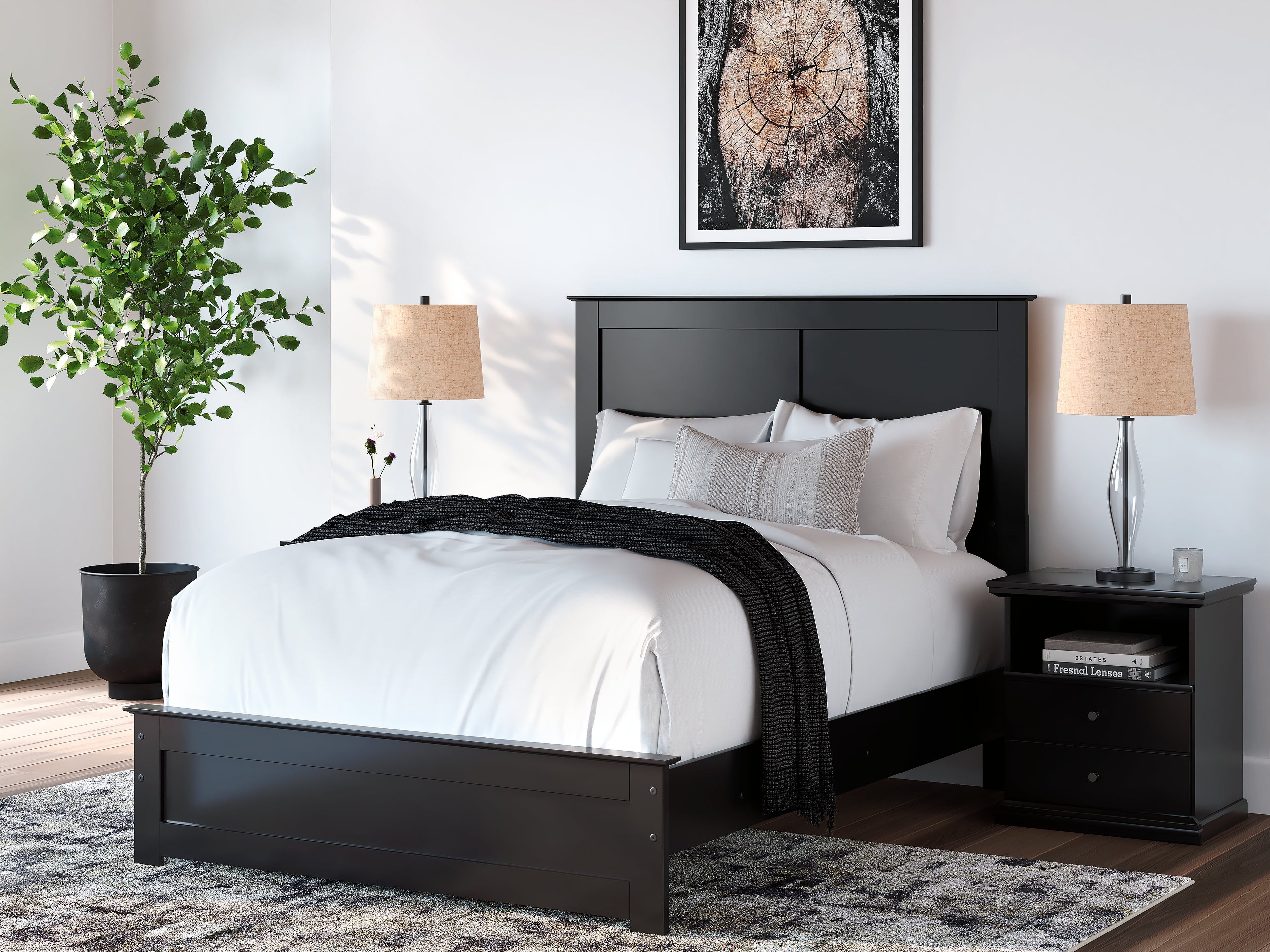 Maribel Full Panel Bed, Dresser, Mirror and Chest, Black