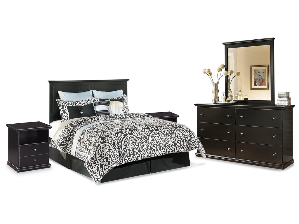 Maribel King/Cal King Panel Headboard, Dresser, Mirror and 2 Nightstands, Black