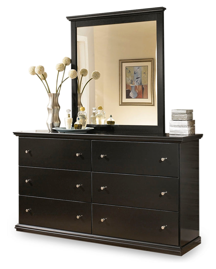 Maribel King/Cal King Panel Headboard, Dresser, Mirror and 2 Nightstands, Black