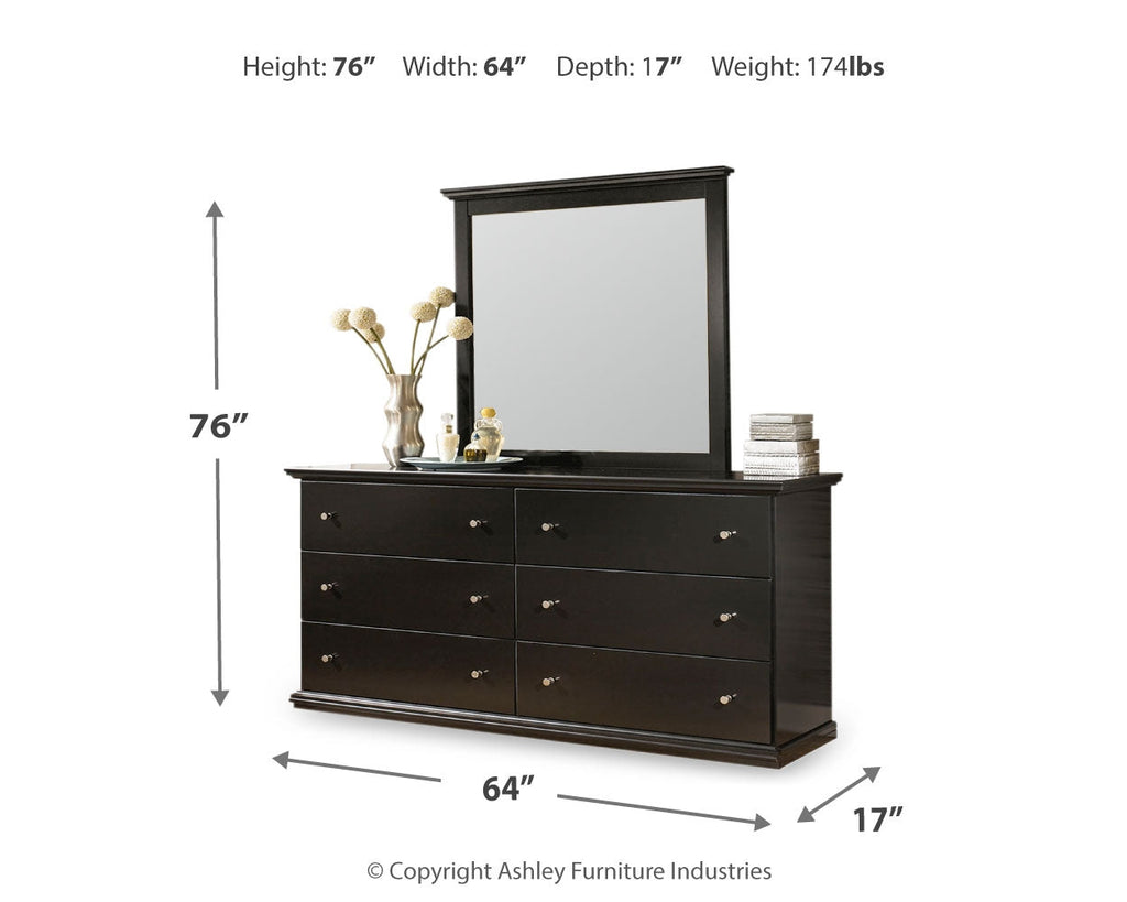 Maribel King/Cal King Panel Headboard, Dresser, Mirror and 2 Nightstands, Black