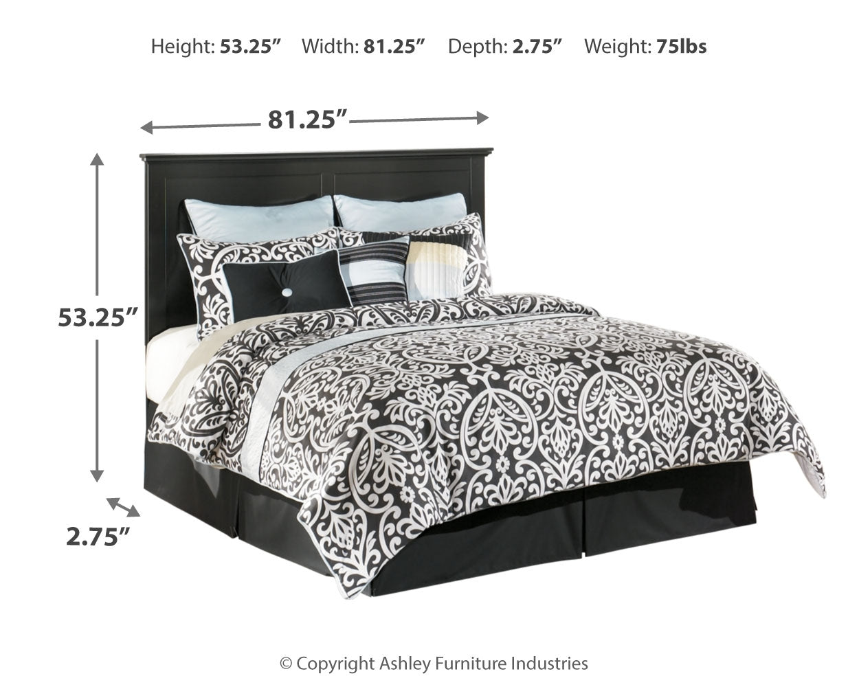 Maribel King/Cal King Panel Headboard, Dresser, Mirror and 2 Nightstands, Black