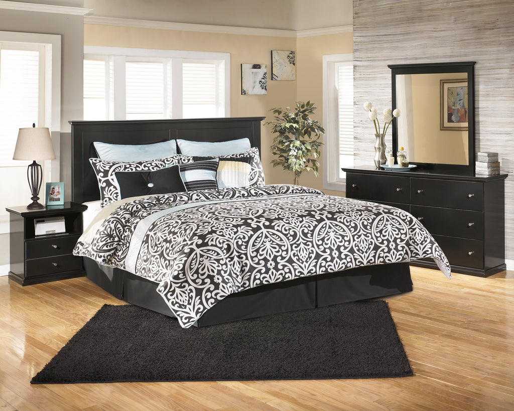 Maribel King/Cal King Panel Headboard, Dresser, Mirror and 2 Nightstands, Black