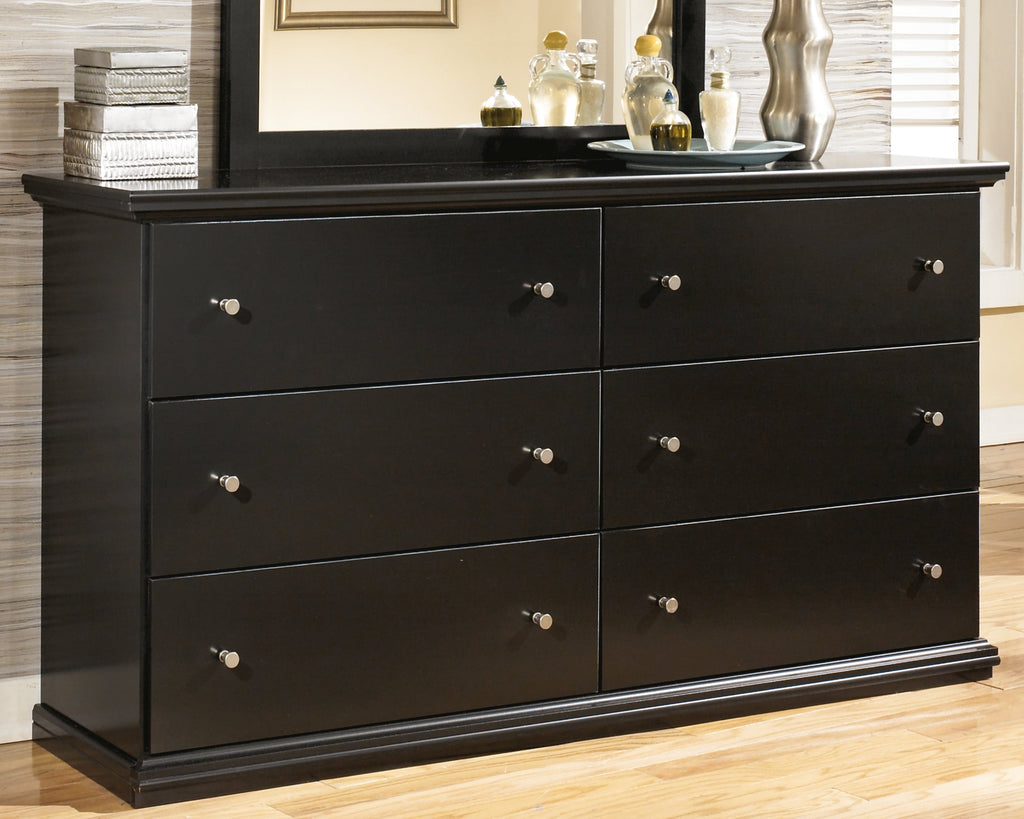 Maribel King/Cal King Panel Headboard, Dresser, Mirror and 2 Nightstands, Black