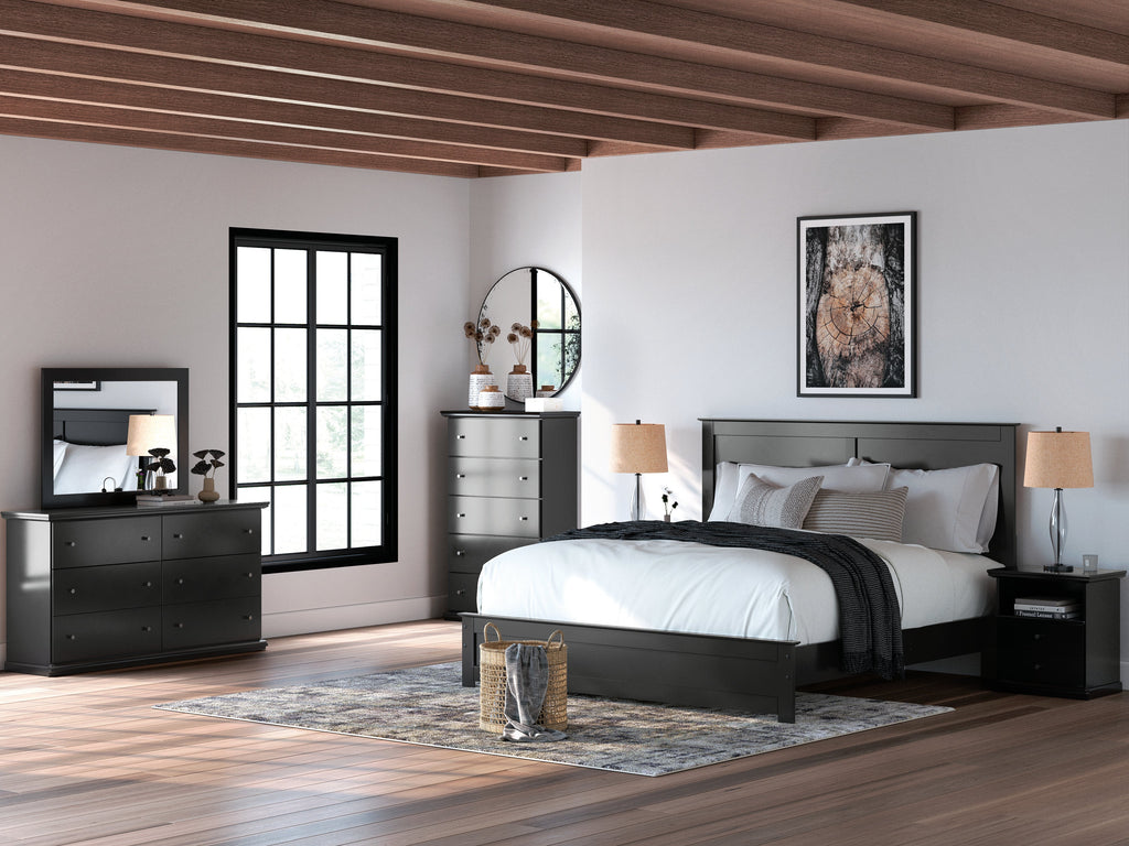 Maribel Black King Panel Bed, Chest and 2 Nightstands