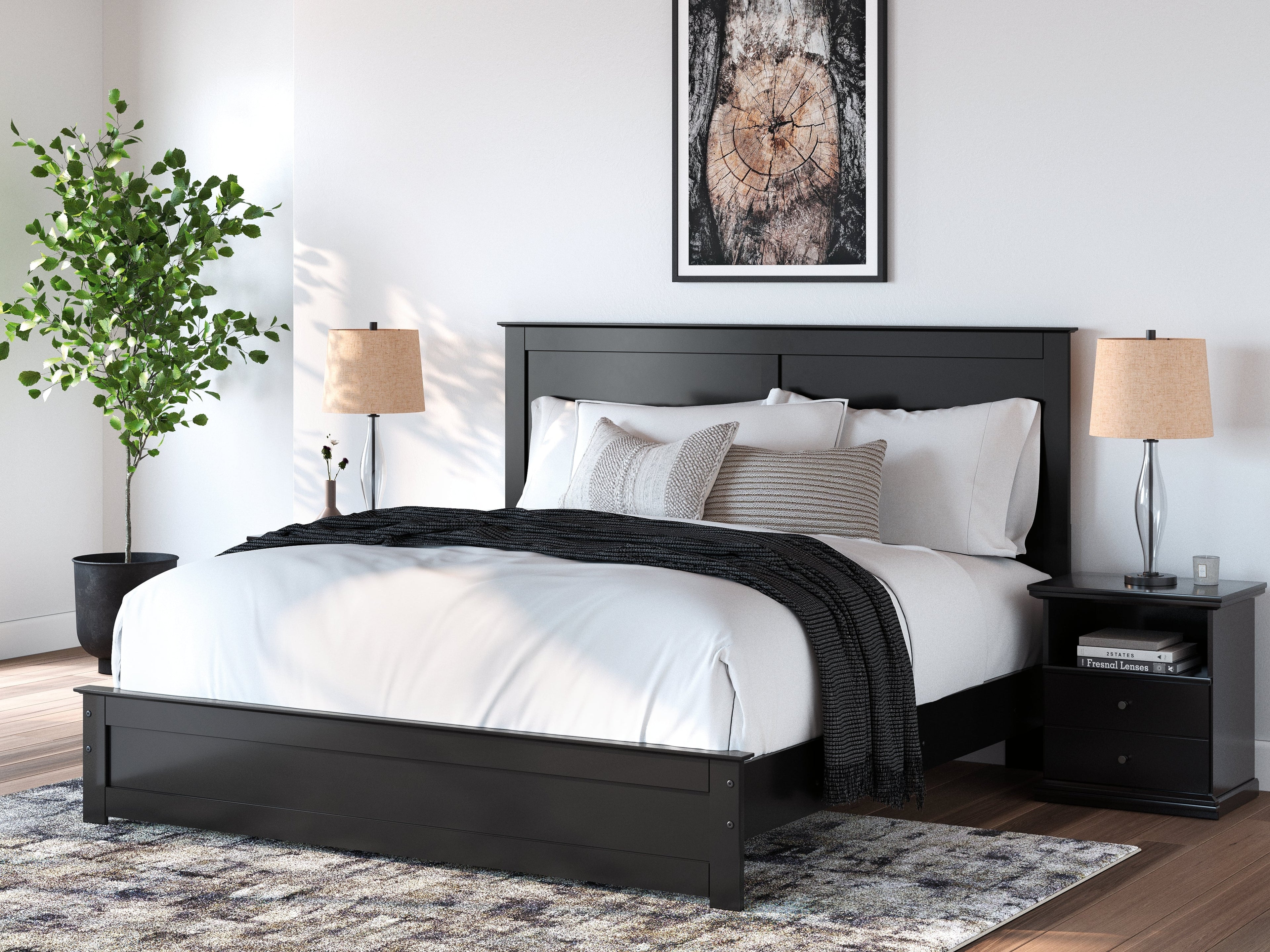 Maribel Black King Panel Bed, Chest and Nightstand
