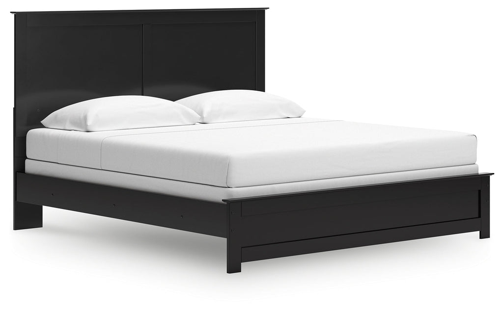 Maribel King Panel Bed, Dresser, Mirror, Chest and Nightstand, Black
