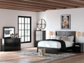 Maribel Queen Panel Bed, Dresser, Mirror and 2 Nightstands, Black