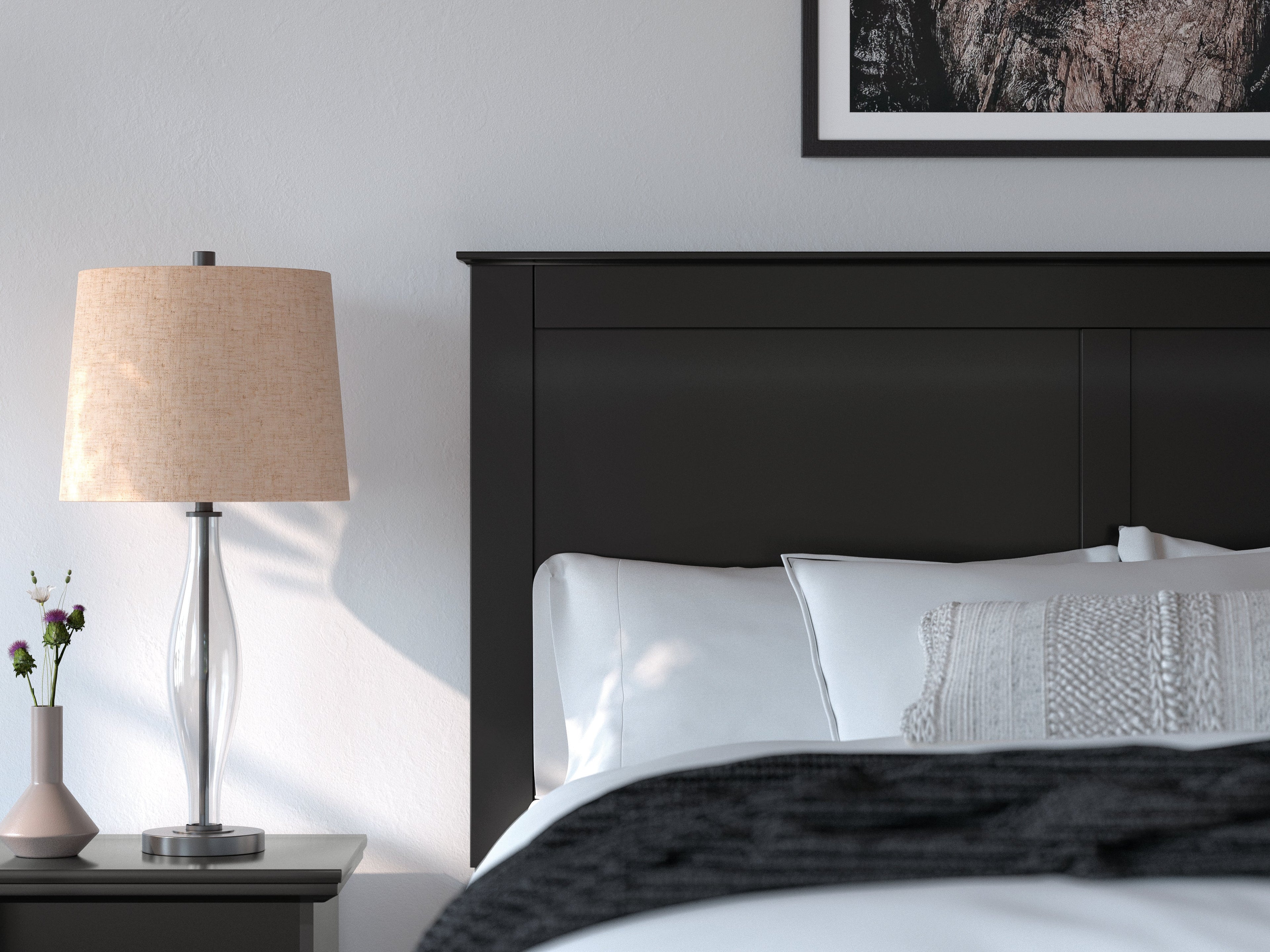 Maribel Queen Panel Bed, Dresser, Mirror and 2 Nightstands, Black