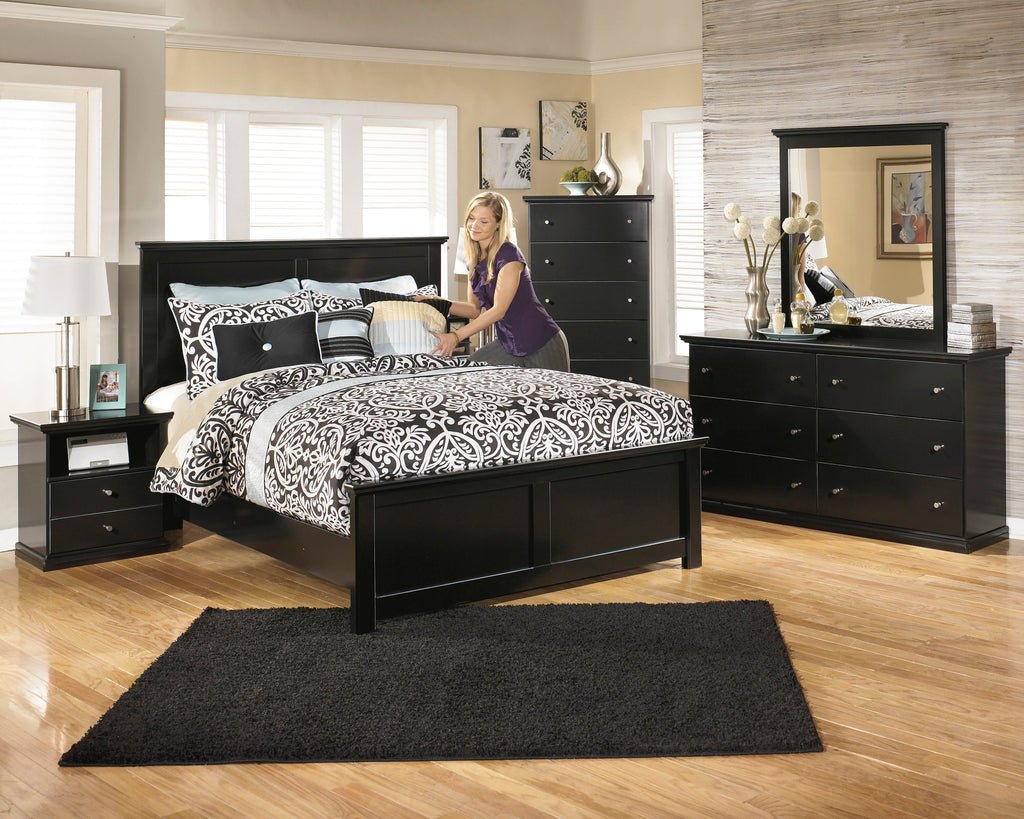 Maribel Black Queen Panel Bed, Chest and Nightstand