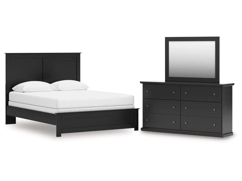 Maribel Black Queen Panel Bed, Dresser and Mirror