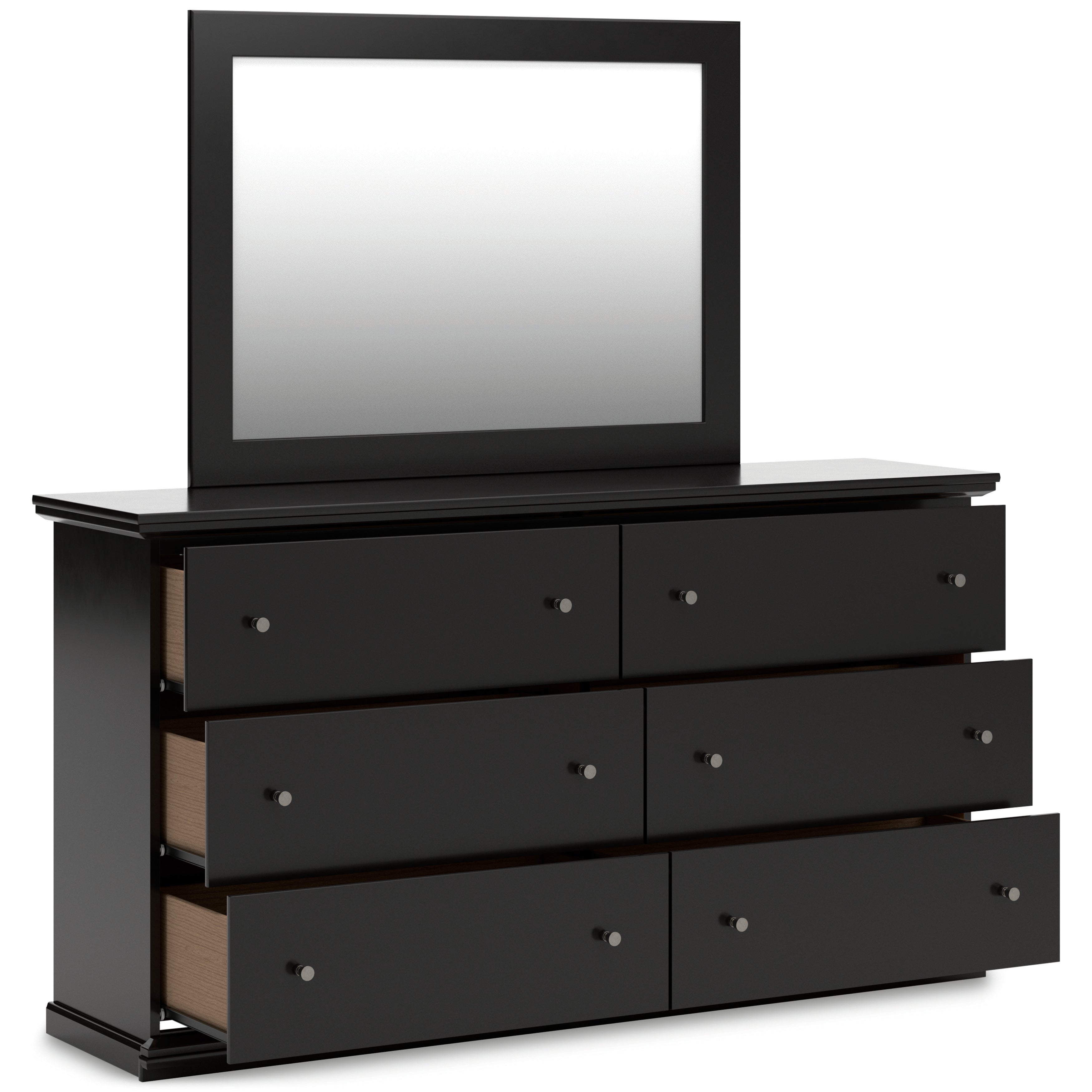 Maribel Full Panel Bed, Dresser, Mirror and 2 Nightstands, Black
