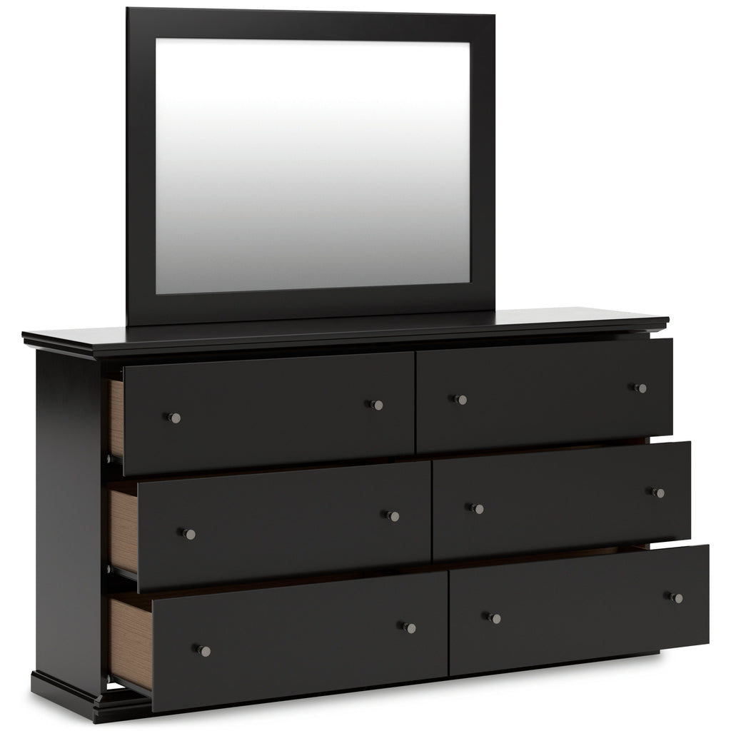 Maribel Twin Panel Bed, Dresser, Mirror, Chest and 2 Nightstands, Black