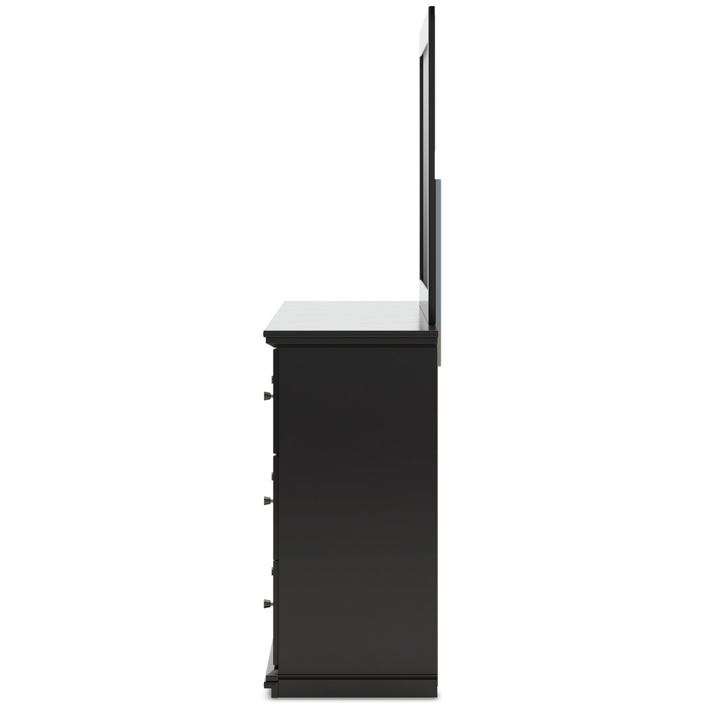 Maribel King Panel Bed, Dresser, Mirror and 2 Nightstands, Black