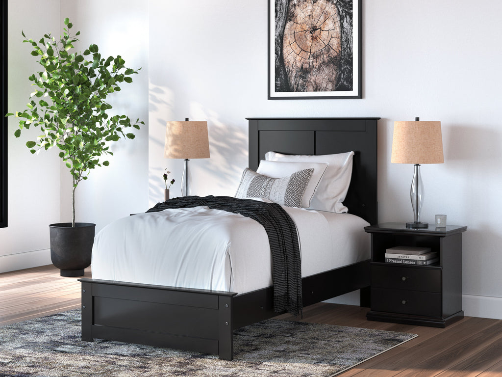 Maribel Twin Panel Bed, Dresser, Mirror and 2 Nightstands, Black